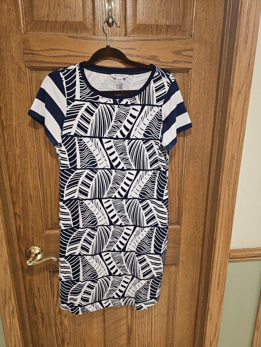 Tommy Bahama Navy and White Tropical Leaf Tee Dress